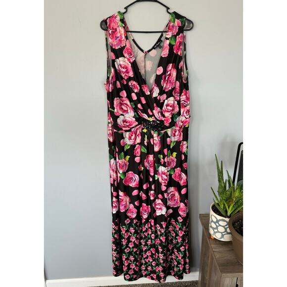 Ulla Popken Floral Sleeveless Plunging Wrap Neck Dress Plus Size 20 / 22 Maxi - Picture 1 of 8